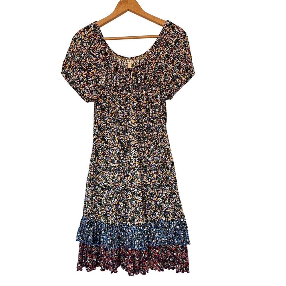 Uncle Frank Floral Tiered Mini Dress Multicolor Ruffle Hem S Funky Bohemian